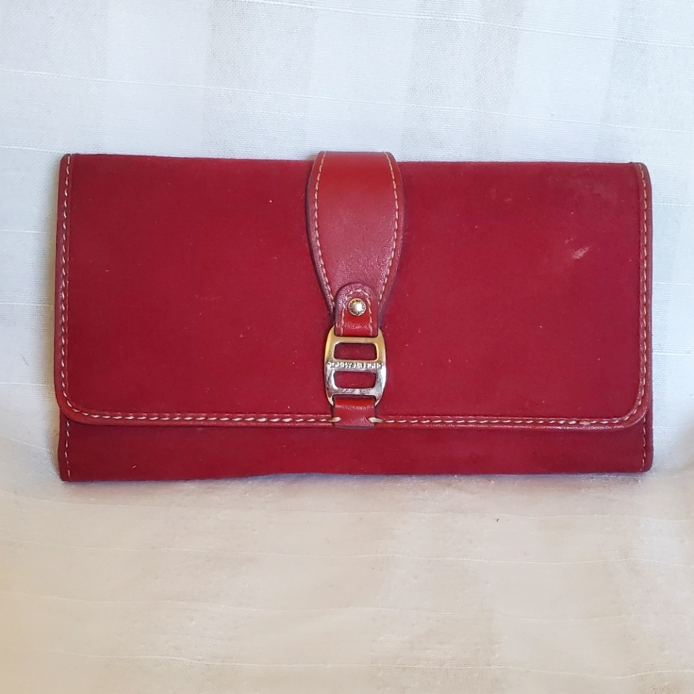 NWOT Tommy Hilfiger Red Suede & Leather Long Wallet